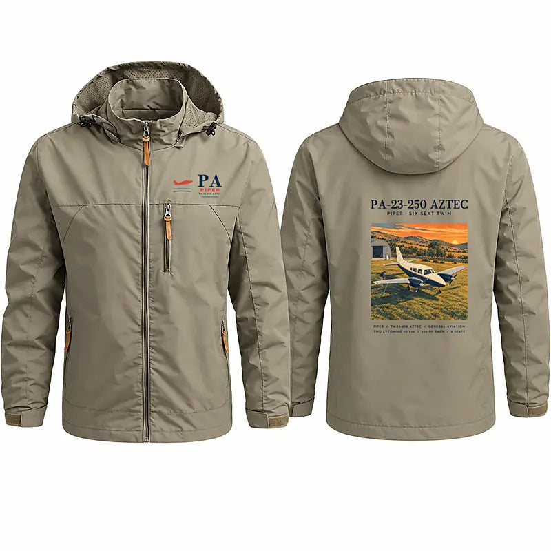 Piper PA-23-250 Aztec Stylish Jackets - Hooded Windbreaker - Poster - Khaki