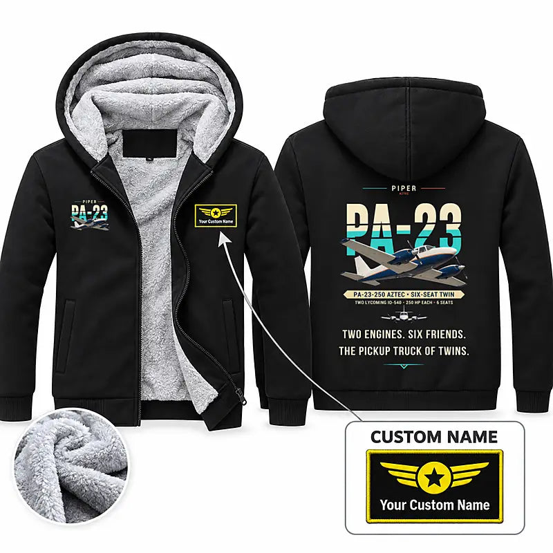 Piper PA-23-250 Aztec Zipped Sweatshirts - Original + Name - Black