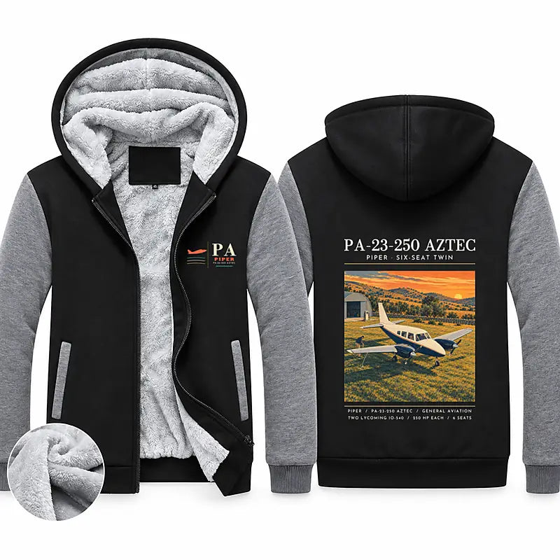 Piper PA-23-250 Aztec Zipped Sweatshirts - Poster - Black & Gray