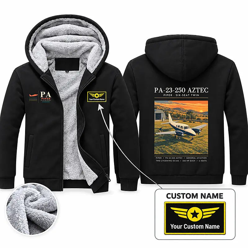 Piper PA-23-250 Aztec Zipped Sweatshirts - Poster + Name - Black