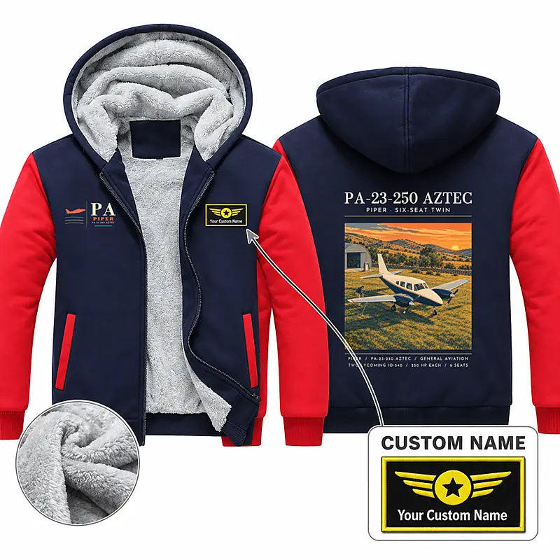 Piper PA-23-250 Aztec Zipped Sweatshirts - Poster + Name - Navy & Red