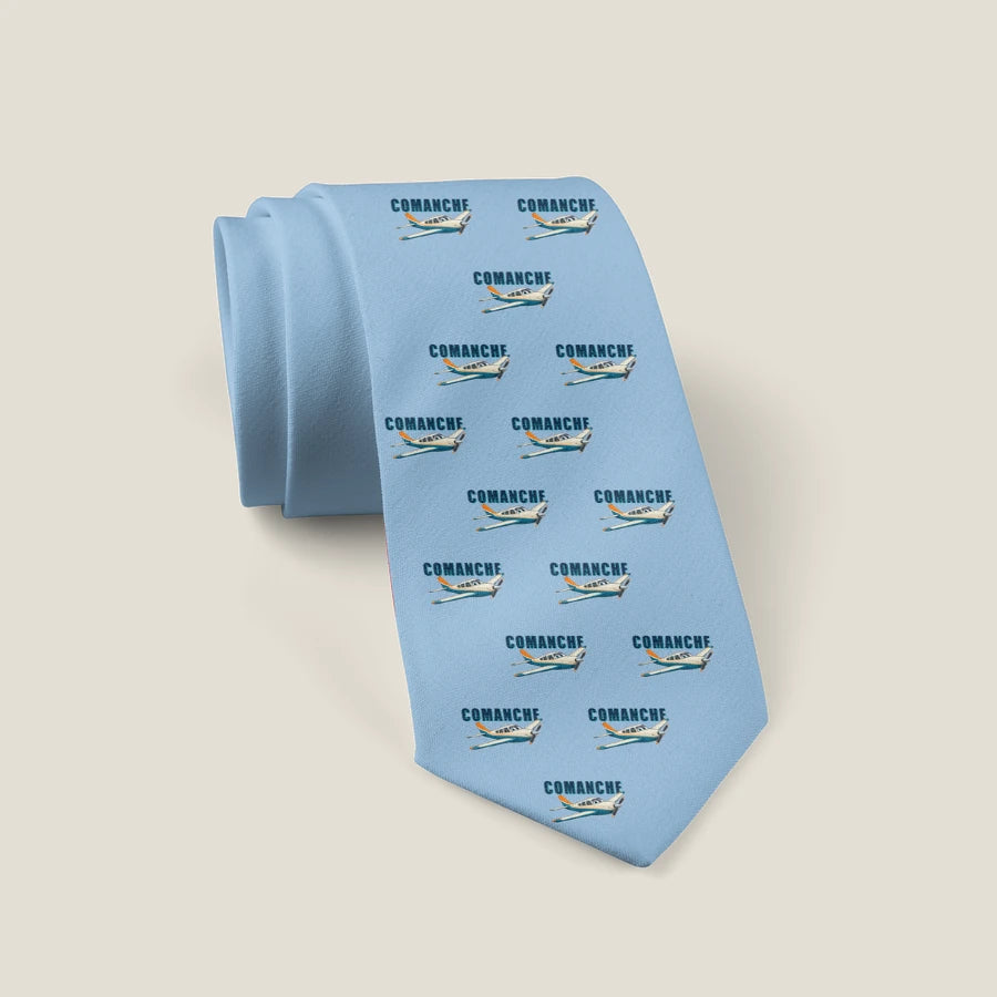 Piper PA-24-250 Comanche 250 - Cartoon Pattern - Tie - Light Blue