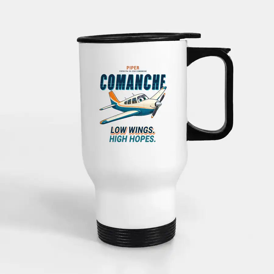 Piper PA-24-250 Comanche 250 - Cartoon - Stainless Steel with Holder - White