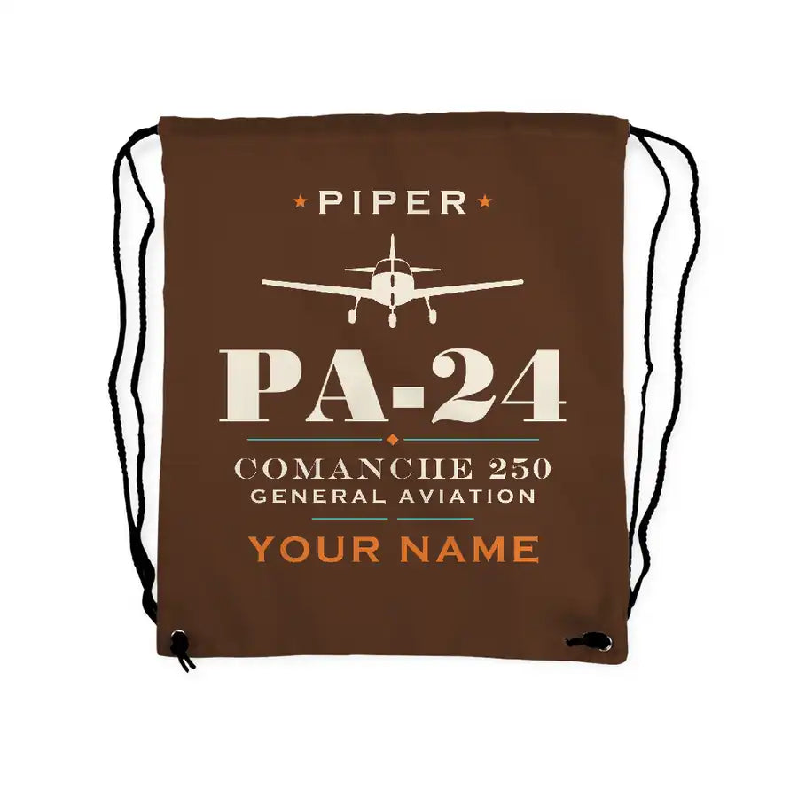 Piper PA-24-250 Comanche 250 - Drawstring Bag - Heritage + Name - Brown