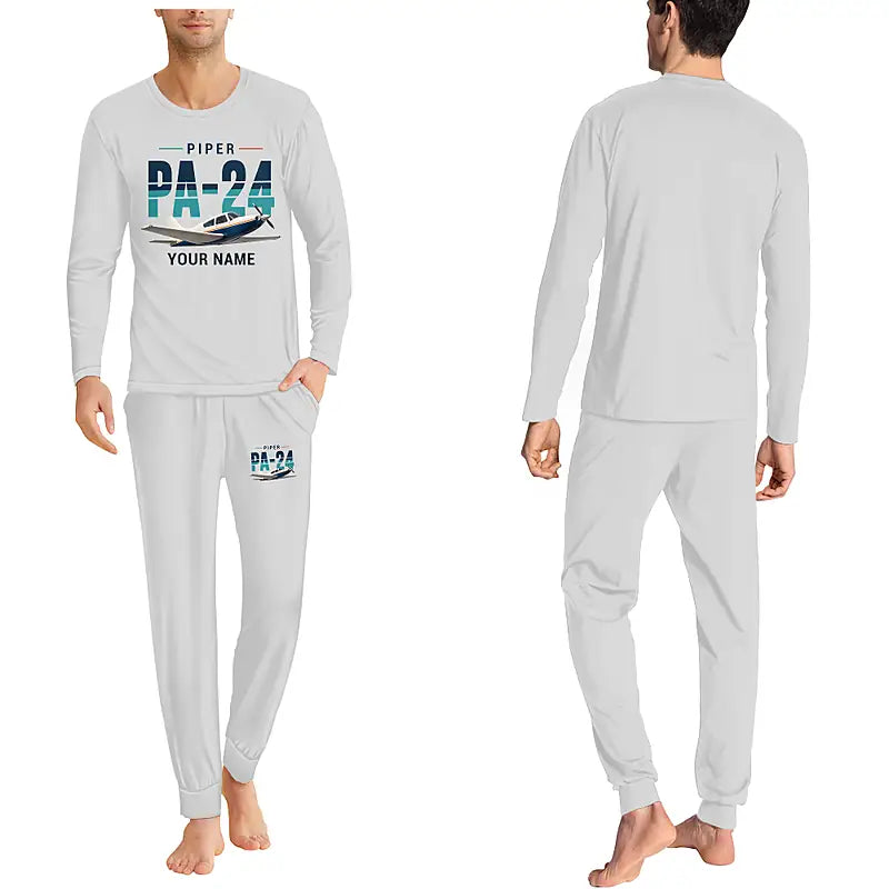 Piper PA-24-250 Comanche 250 - Men Pajamas - Original Chest + Name - Light Gray