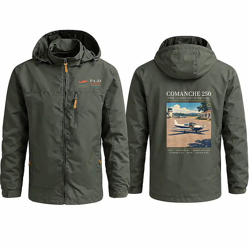 Piper PA-24-250 Comanche 250 Stylish Jackets - Hooded Windbreaker - Poster - Olive Green