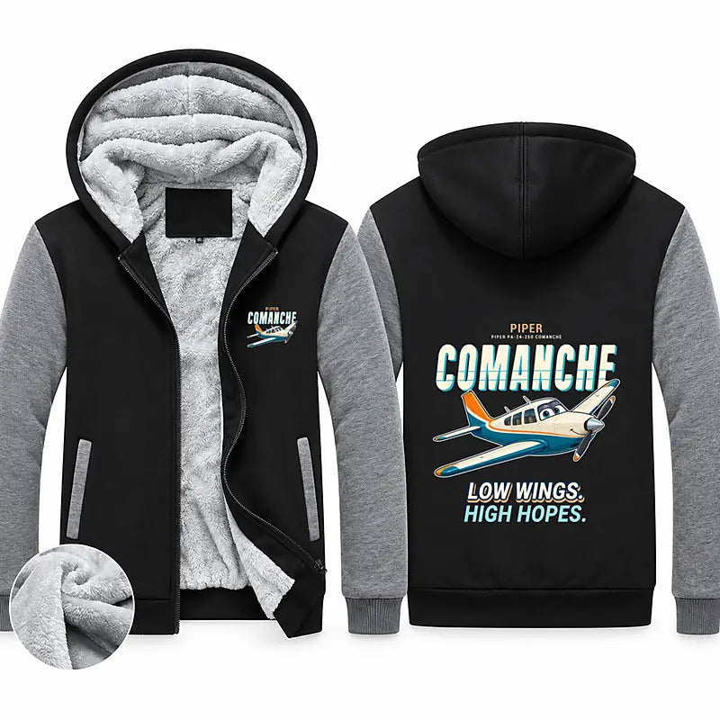 Piper PA-24-250 Comanche 250 Zipped Sweatshirts - Cartoon - Black & Gray