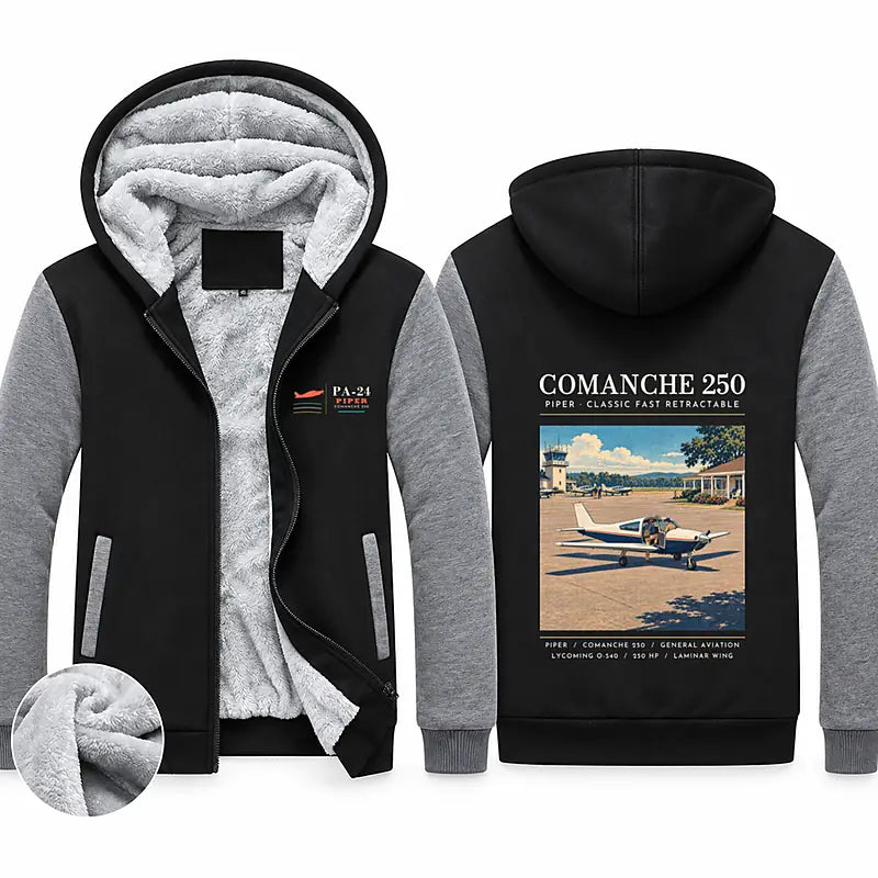 Piper PA-24-250 Comanche 250 Zipped Sweatshirts - Poster - Black & Gray