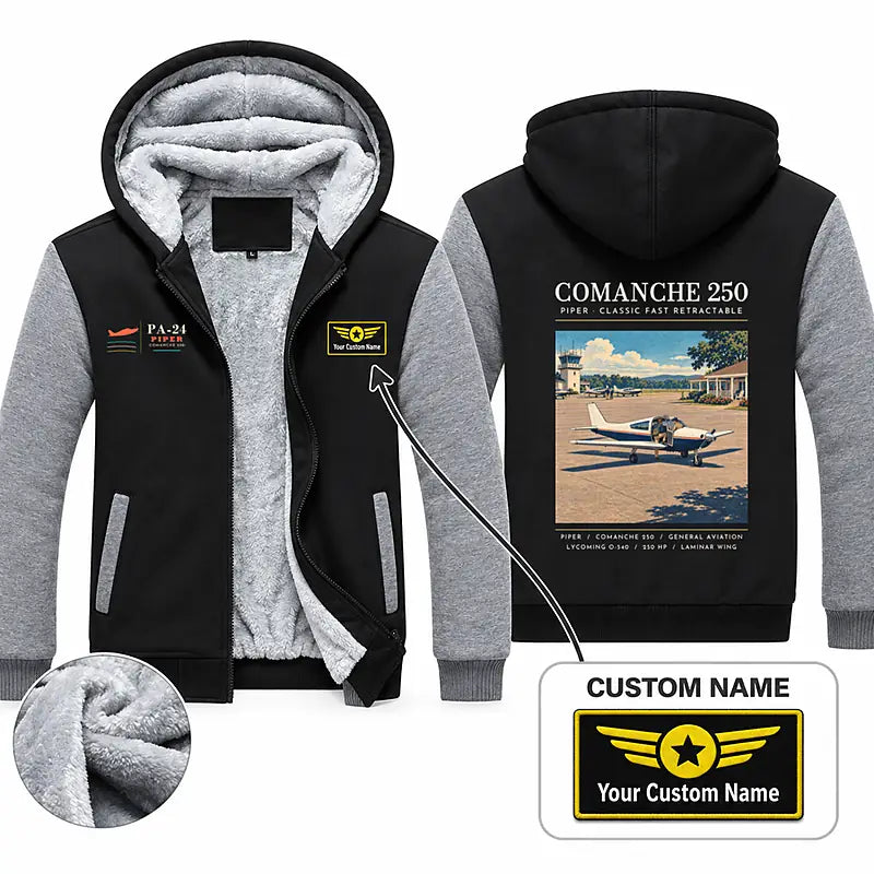 Piper PA-24-250 Comanche 250 Zipped Sweatshirts - Poster + Name - Black & Gray