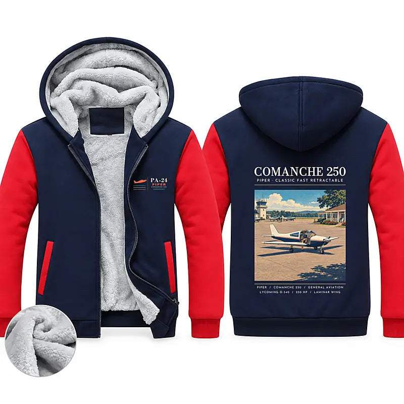 Piper PA-24-250 Comanche 250 Zipped Sweatshirts - Poster - Navy & Red