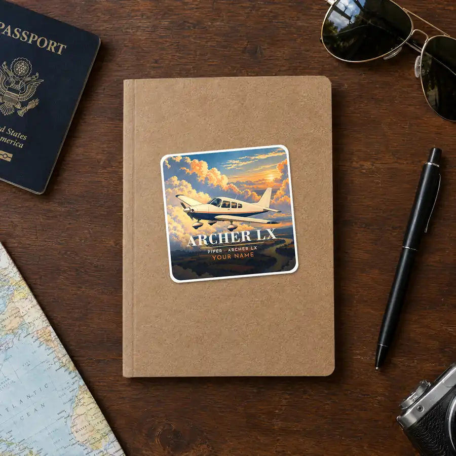 Piper PA-28-181 Archer LX - 3D + Name - Square Sticker - Notebook