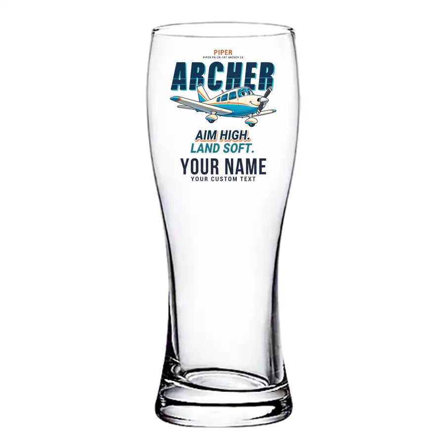 Piper PA-28-181 Archer LX - Cartoon + Name - Pilsner Beer Glass