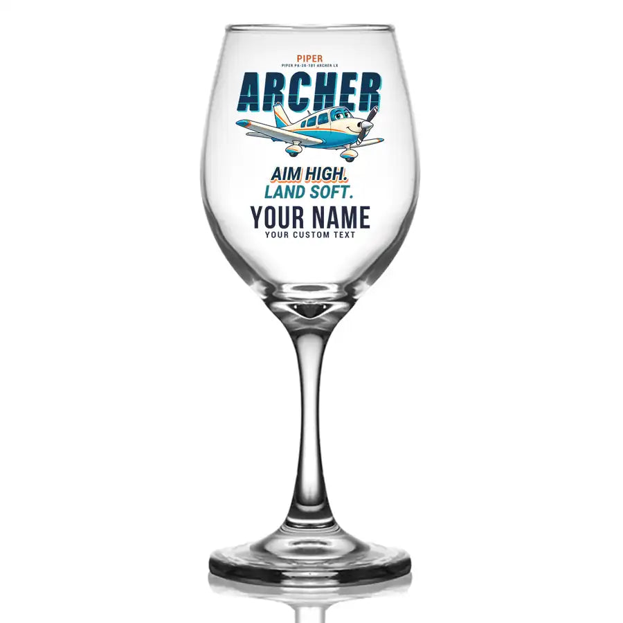 Piper PA-28-181 Archer LX - Cartoon + Name - Wine Glass