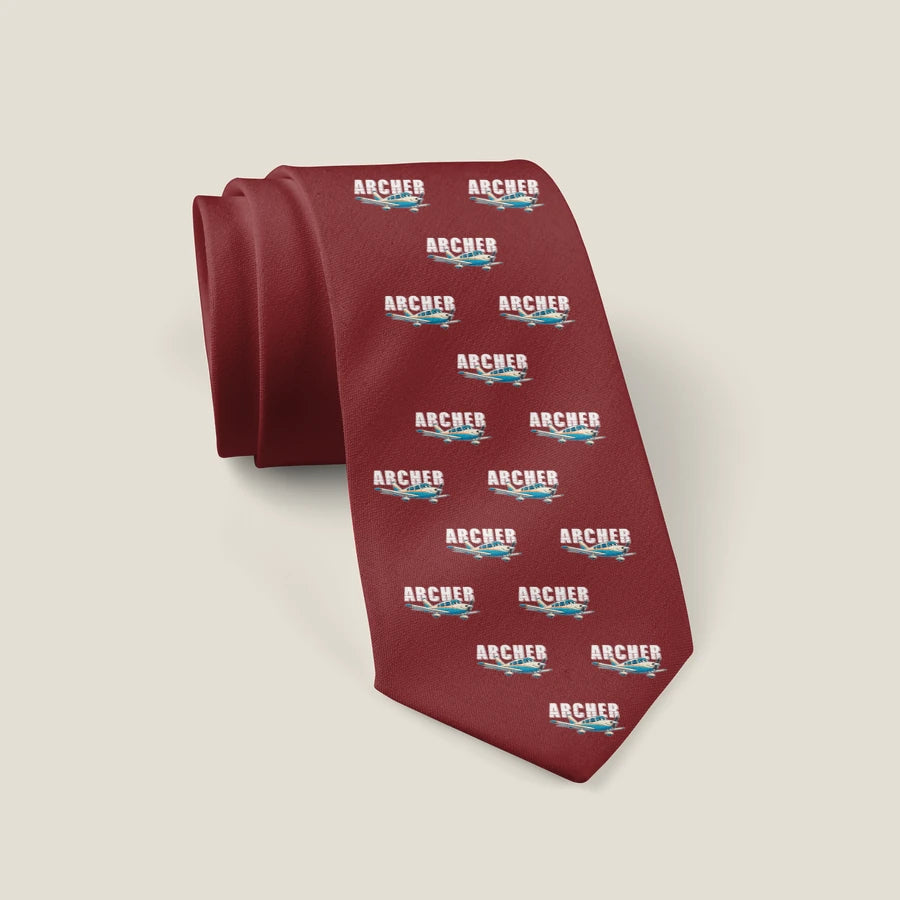 Piper PA-28-181 Archer LX - Cartoon Pattern - Tie - Dark Red