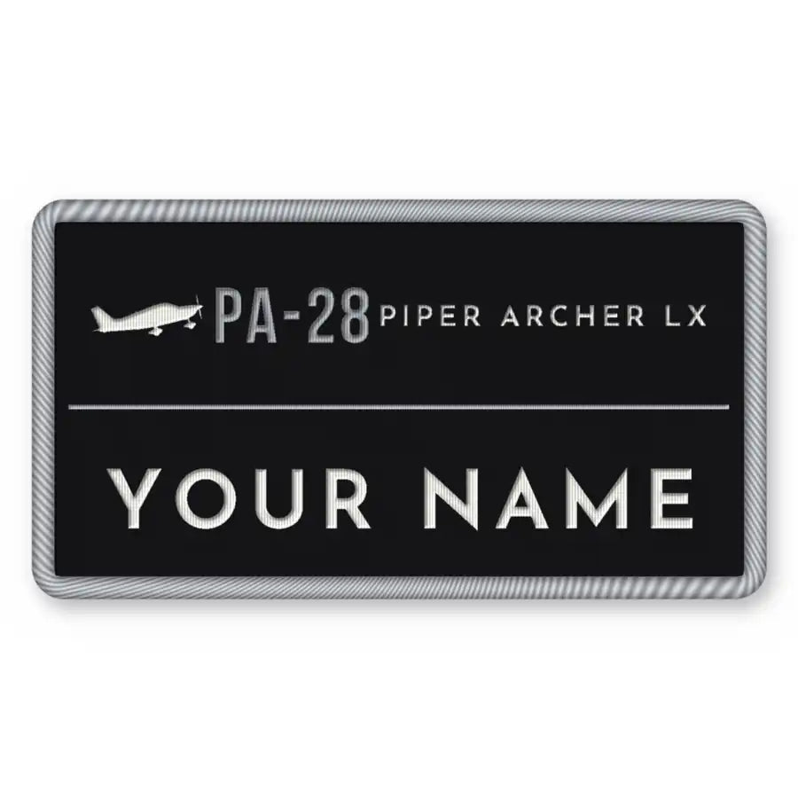 Piper PA-28-181 Archer LX Patches - Rectangle + Name - Black Silver