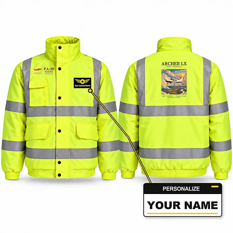 Piper PA-28-181 Archer LX Reflective Winter Jackets - Poster + Name - Fluorescent Yellow