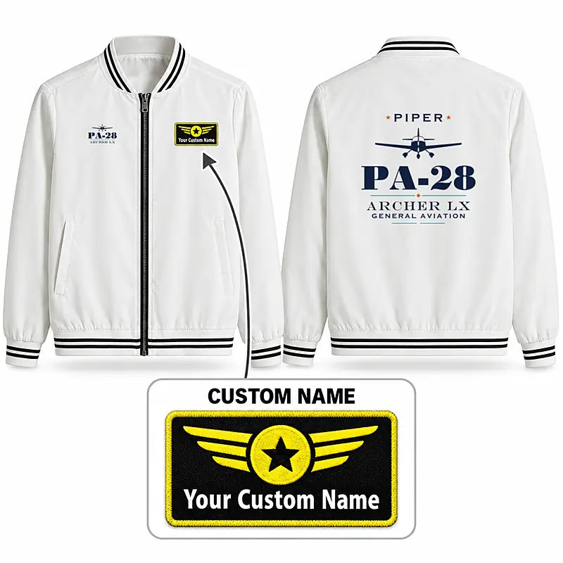 Piper PA-28-181 Archer LX Stylish Jackets - Baseball Collar - Heritage + Name - White