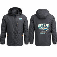 Thumbnail for Piper PA-28-181 Archer LX Stylish Jackets - Hooded Windbreaker - Cartoon - Charcoal