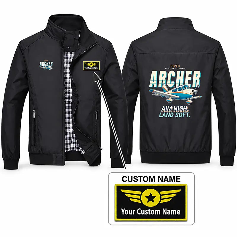 Piper PA-28-181 Archer LX Stylish Jackets - Stand Collar - Cartoon + Name - Black