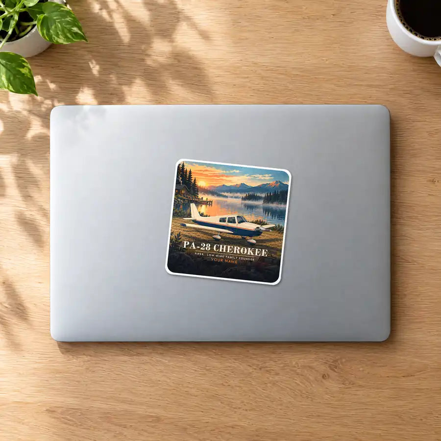 Piper PA-28 Cherokee - 3D + Name - Square Sticker - MacBook