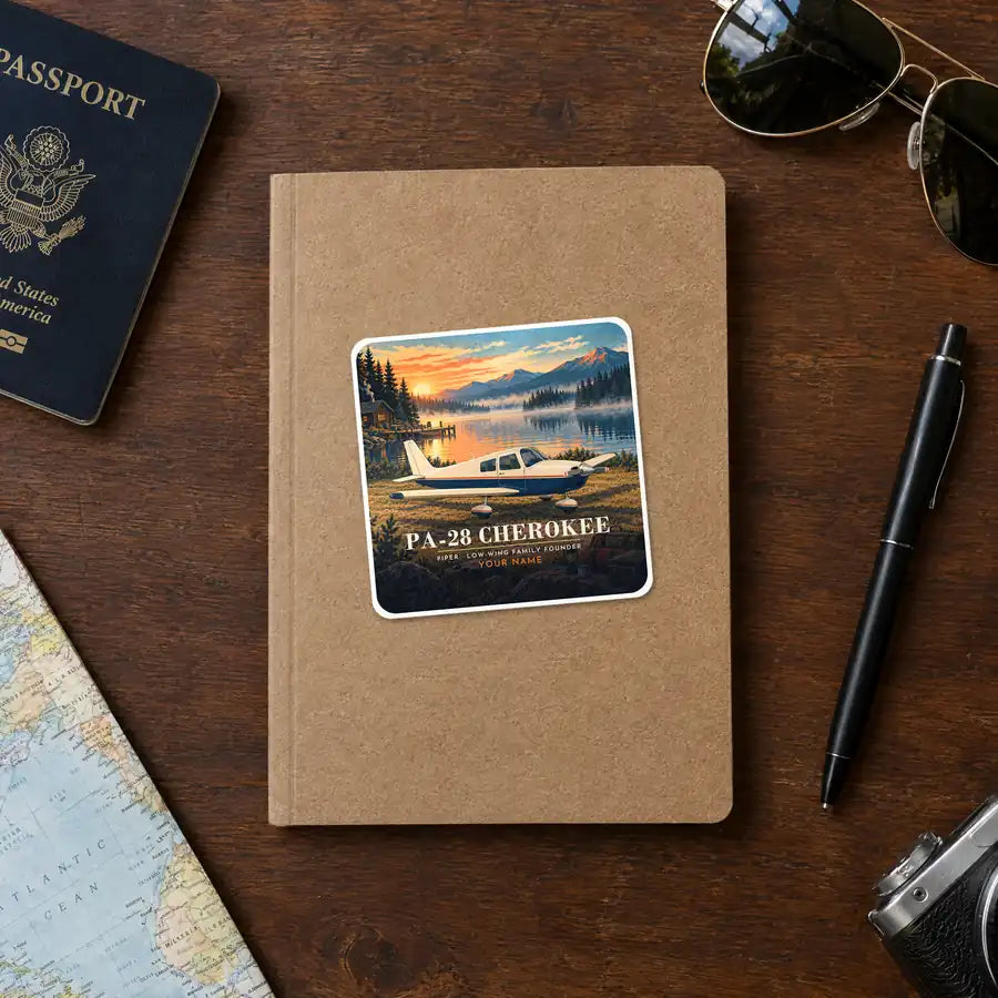 Piper PA-28 Cherokee - 3D + Name - Square Sticker - Notebook