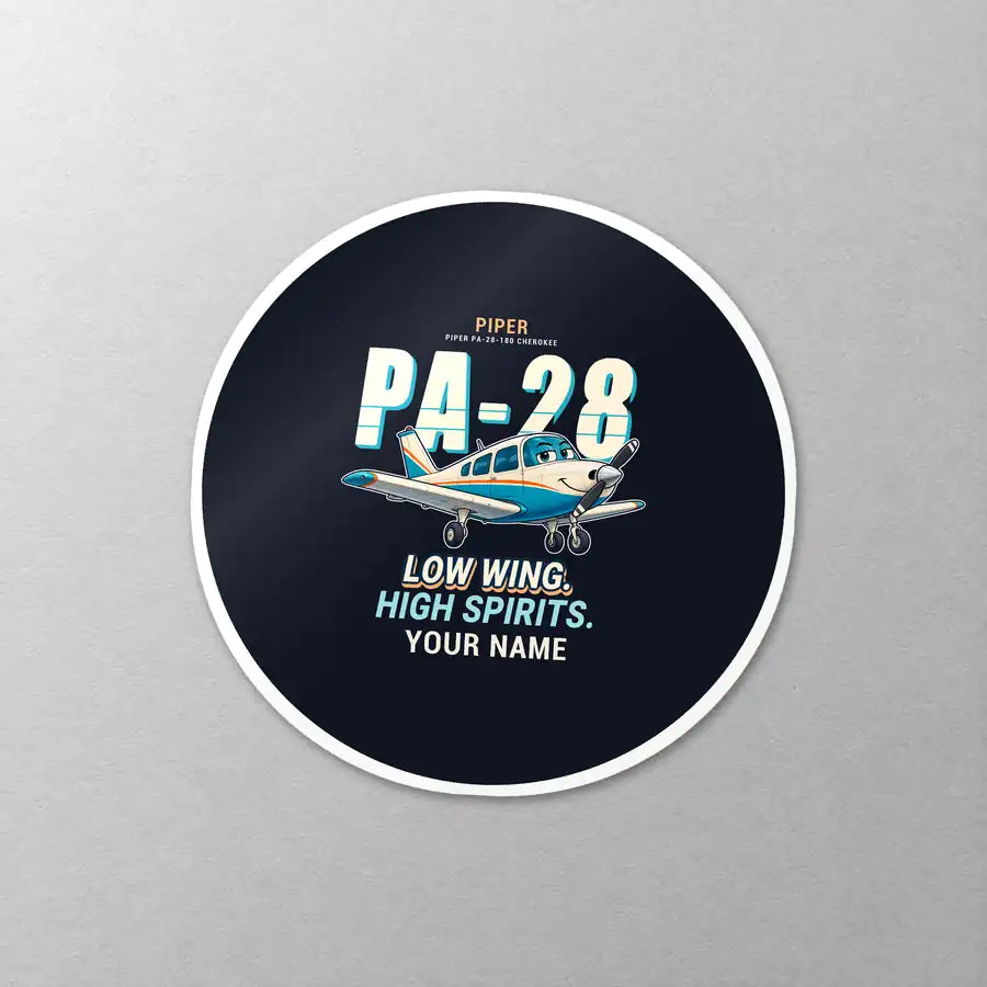 Piper PA-28 Cherokee - Cartoon + Name - Circle Sticker - Close-up