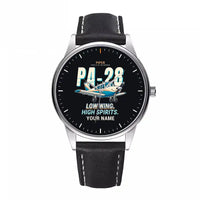 Thumbnail for Piper PA-28 Cherokee - Cartoon + Name - Leather Strap - Black Leather Strap