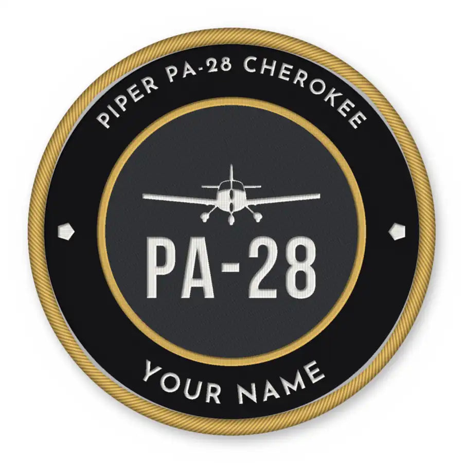Piper PA-28 Cherokee Patches - Circle + Name - Black Gold
