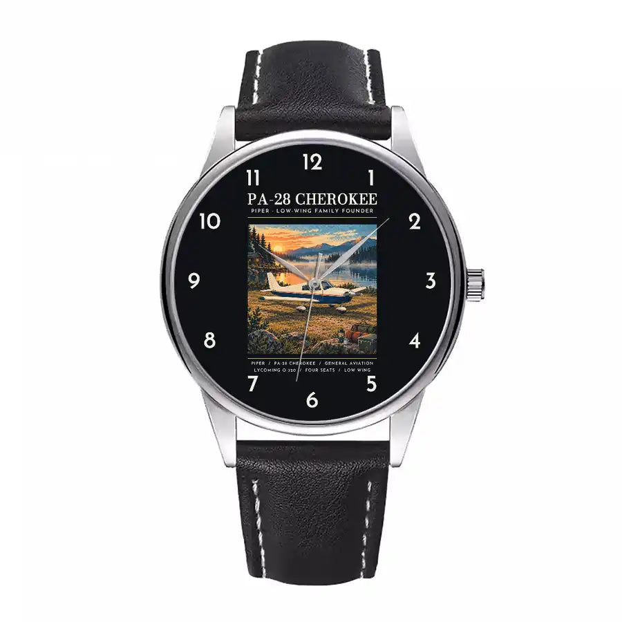 Piper PA-28 Cherokee - Poster - Leather Strap - Black Leather Strap