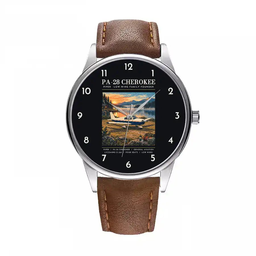 Piper PA-28 Cherokee - Poster - Leather Strap - Brown Leather Strap