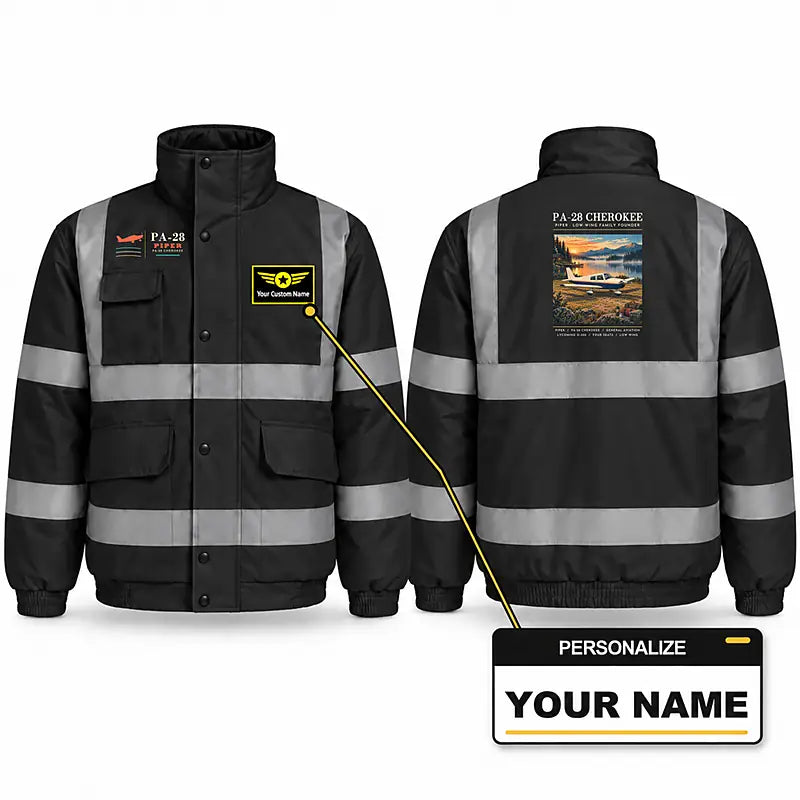 Piper PA-28 Cherokee Reflective Winter Jackets - Poster + Name - Black