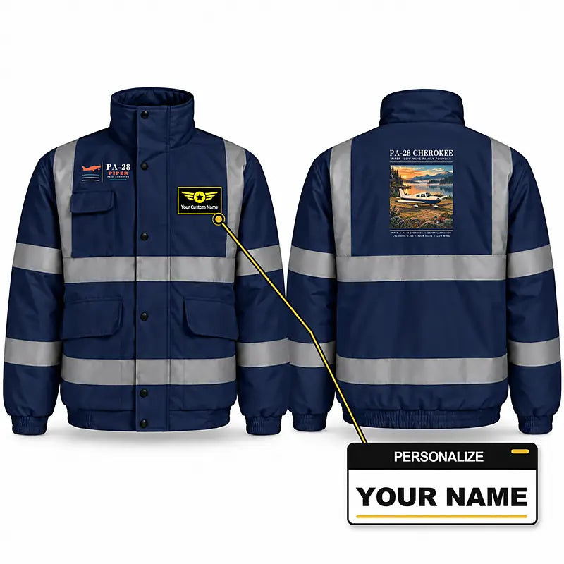 Piper PA-28 Cherokee Reflective Winter Jackets - Poster + Name - Navy Blue