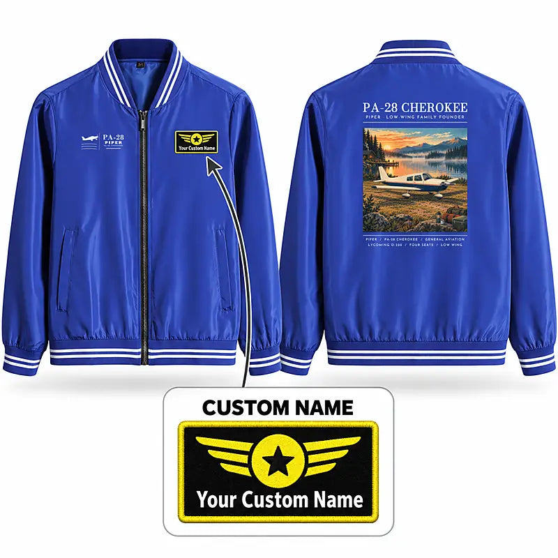 Piper PA-28 Cherokee Stylish Jackets - Baseball Collar - Poster + Name - Royal Blue