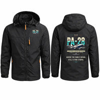 Thumbnail for Piper PA-28 Cherokee Stylish Jackets - Hooded Windbreaker - Original - Black