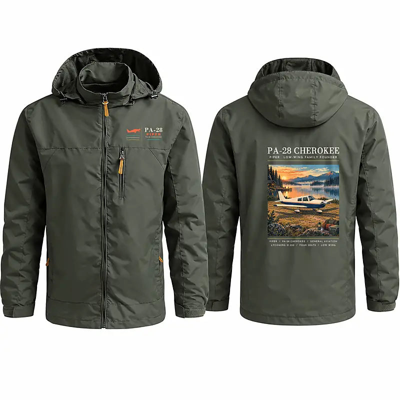 Piper PA-28 Cherokee Stylish Jackets - Hooded Windbreaker - Poster - Olive Green