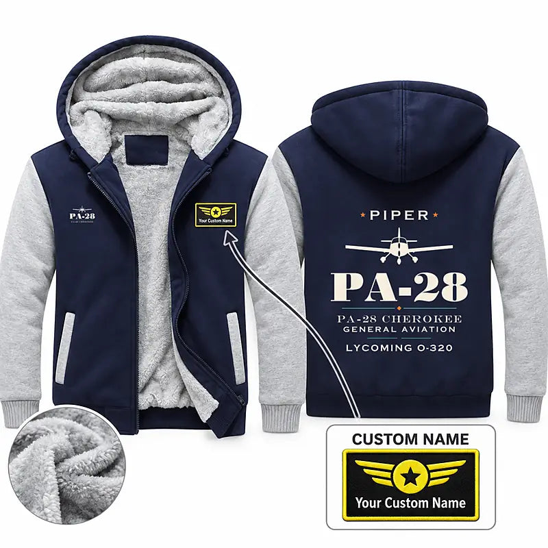 Piper PA-28 Cherokee Zipped Sweatshirts - Heritage + Name - Navy & Gray