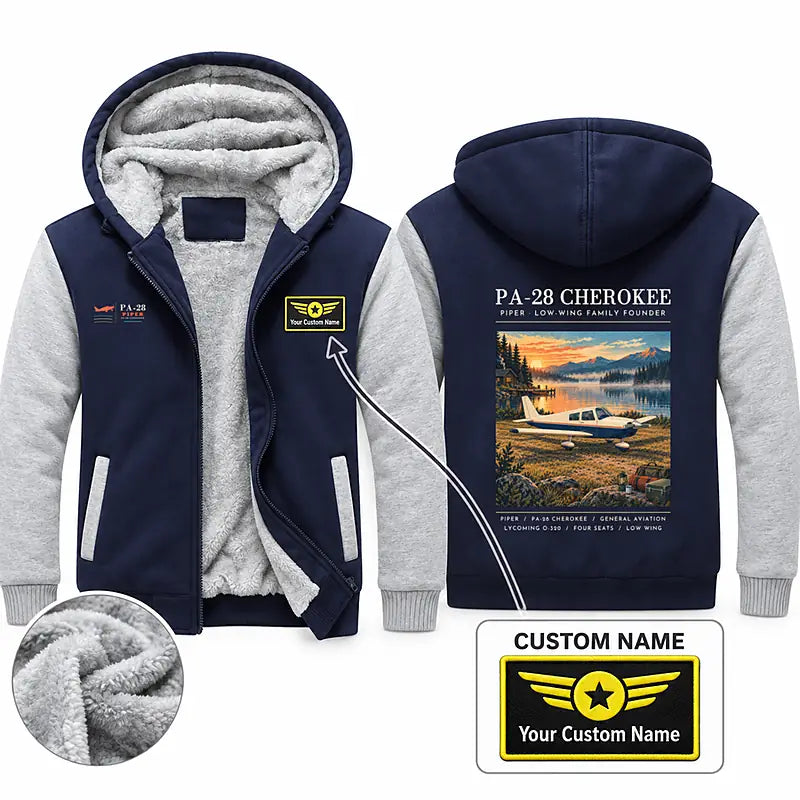 Piper PA-28 Cherokee Zipped Sweatshirts - Poster + Name - Navy & Gray