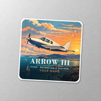 Thumbnail for Piper PA-28R Arrow III - 3D + Name - Square Sticker - Close-up