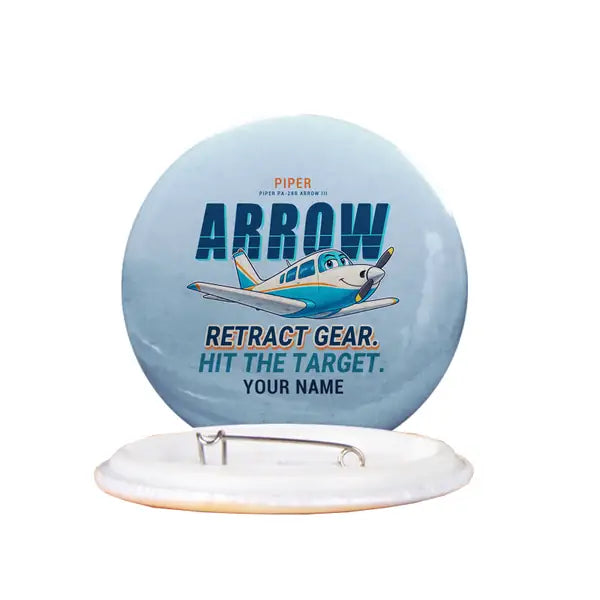 Piper PA-28R Arrow III - Cartoon + Name - Pin - Light Blue