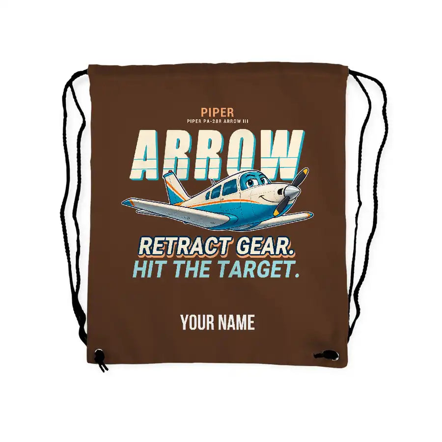 Piper PA-28R Arrow III - Drawstring Bag - Cartoon + Name - Brown
