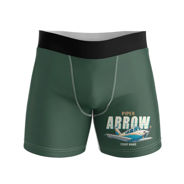 Piper PA-28R Arrow III - Men Boxers - Cartoon + Name - Dark Green