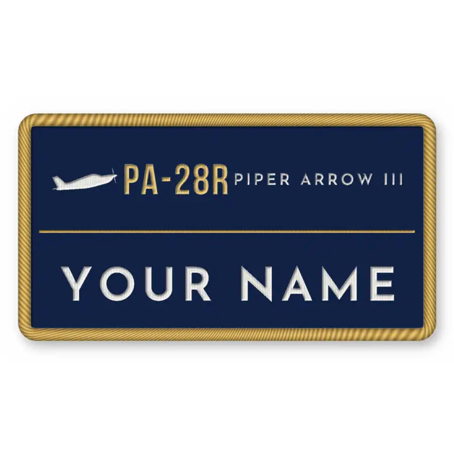 Piper PA-28R Arrow III Patches - Rectangle + Name - Navy Gold
