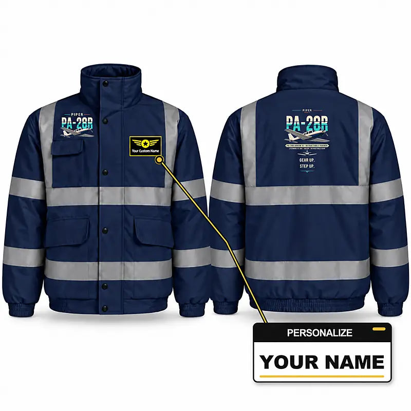 Piper PA-28R Arrow III Reflective Winter Jackets - Original + Name - Navy Blue