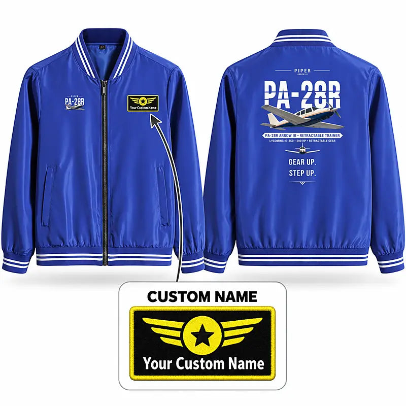 Piper PA-28R Arrow III Stylish Jackets - Baseball Collar - Original + Name - Royal Blue