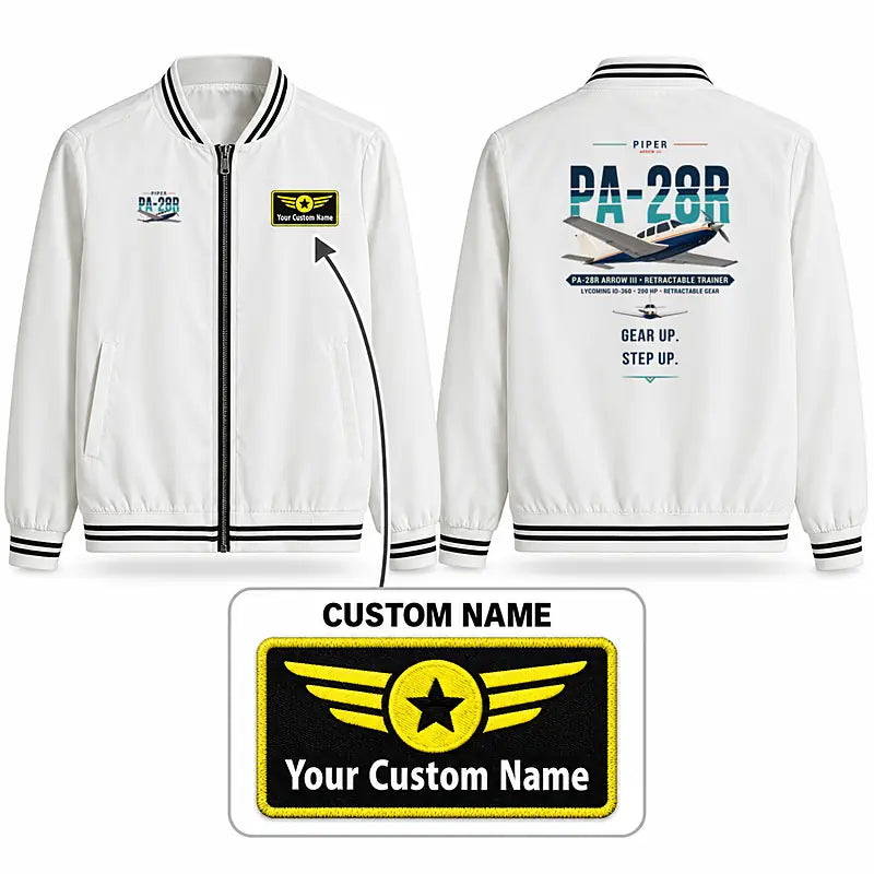 Piper PA-28R Arrow III Stylish Jackets - Baseball Collar - Original + Name - White