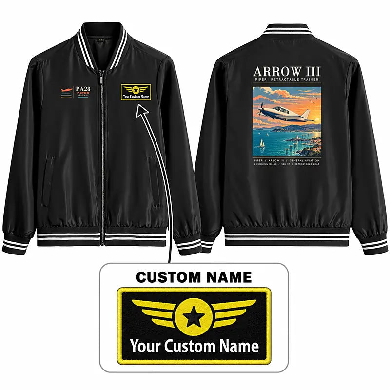 Piper PA-28R Arrow III Stylish Jackets - Baseball Collar - Poster + Name - Black