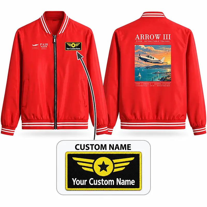 Piper PA-28R Arrow III Stylish Jackets - Baseball Collar - Poster + Name - Red
