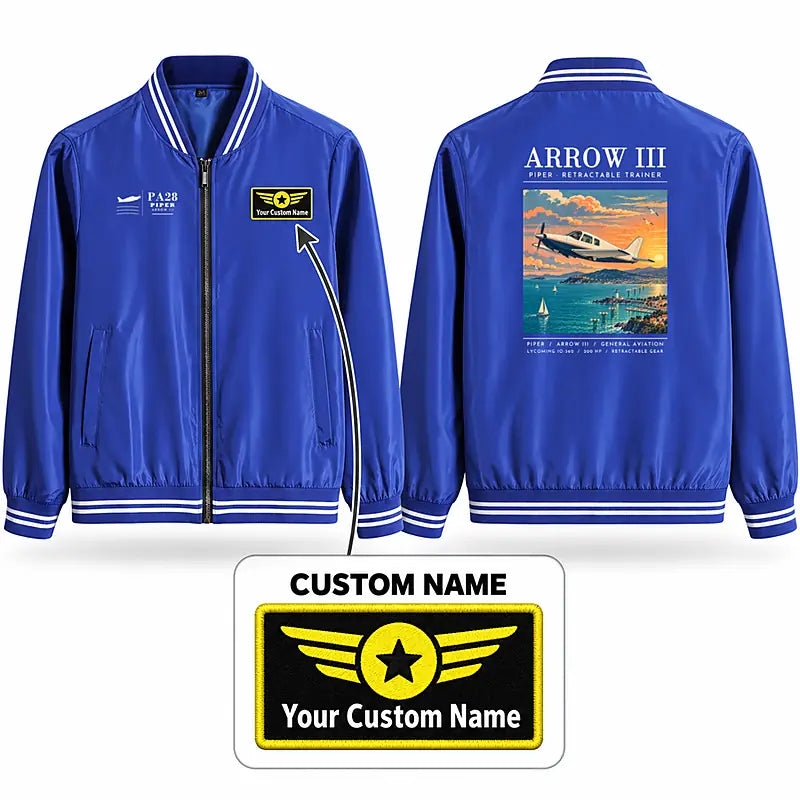 Piper PA-28R Arrow III Stylish Jackets - Baseball Collar - Poster + Name - Royal Blue