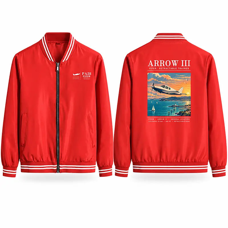Piper PA-28R Arrow III Stylish Jackets - Baseball Collar - Poster - Red