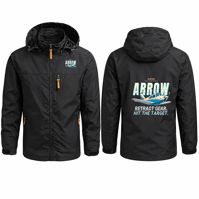 Piper PA-28R Arrow III Stylish Jackets - Hooded Windbreaker - Cartoon - Black